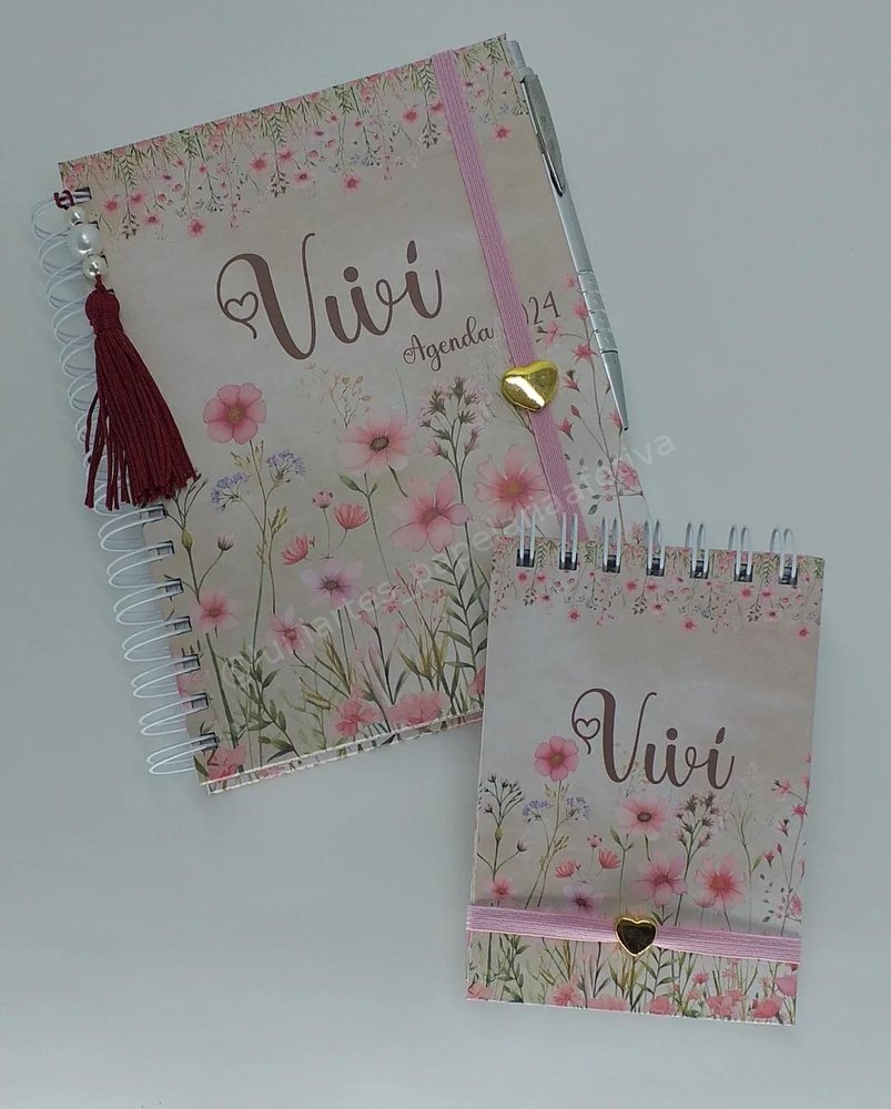 Agenda floral personalizada com bloquinho